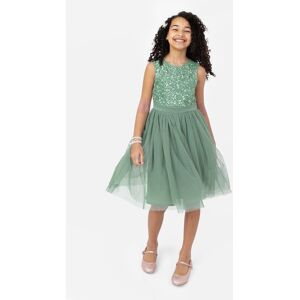 Maya Deluxe Girl's Delicate Sequin Midi Dress in Dark Green Size: 7-8 Years Dark Green 7-8 Years Maya Deluxe Girl's Delicate Sequin Midi Dress in Dark Green Size: 7-8 Years Dark Green 7-8 Years