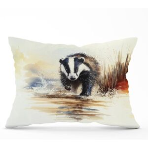 Warren Reed - Designer Wading Badger Watercolour Cushions in Brown Size: 33 cm x 48 cm Brown 33 cm x 48 cm Warren Reed - Designer Wading Badger Watercolour Cushions in Brown Size: 33 cm x 48 cm Brown 33 cm x 48 cm