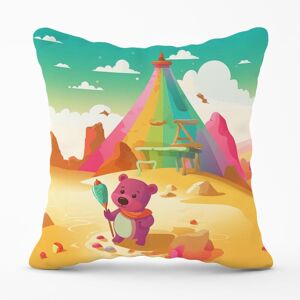 Warren Reed - Designer Purple Bear On A Beach Holiday Outdoor Cushion in Yellow Size: 45 cm x 45 cm Yellow 45 cm x 45 cm Warren Reed - Designer Purple Bear On A Beach Holiday Outdoor Cushion in Yellow Size: 45 cm x 45 cm Yellow 45 cm x 45 cm
