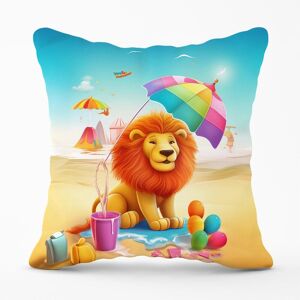 Warren Reed - Designer Lion On A Beach Holiday Outdoor Cushion in Yellow Size: 45 cm x 45 cm Yellow 45 cm x 45 cm Warren Reed - Designer Lion On A Beach Holiday Outdoor Cushion in Yellow Size: 45 cm x 45 cm Yellow 45 cm x 45 cm