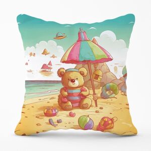 Warren Reed - Designer Teddy Bead On A Beach Holiday Outdoor Cushion in Yellow Size: 60 cm x 60 cm Yellow 60 cm x 60 cm Warren Reed - Designer Teddy Bead On A Beach Holiday Outdoor Cushion in Yellow Size: 60 cm x 60 cm Yellow 60 cm x 60 cm
