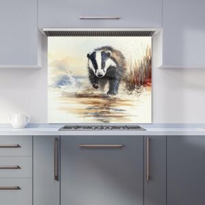 Warren Reed - Designer Wading Badger Watercolour Kitchen Splashback in Brown Size: 600mm x 600mm Brown 600mm x 600mm Warren Reed - Designer Wading Badger Watercolour Kitchen Splashback in Brown Size: 600mm x 600mm Brown 600mm x 600mm