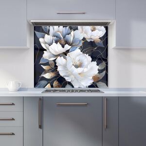 Warren Reed - Designer Elegant Floral Symphony in Blue & Gold Kitchen Splashback in Black Size: 900mm x 750mm Black 900mm x 750mm Warren Reed - Designer Elegant Floral Symphony in Blue & Gold Kitchen Splashback in Black Size: 900mm x 750mm Black 900mm x 750mm