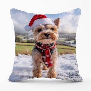 Warren Reed - Designer Snowy Christmas Yorkshire Terrier Cushion in Brown Size: 45 cm x 45 cm Brown 45 cm x 45 cm Warren Reed - Designer Snowy Christmas Yorkshire Terrier Cushion in Brown Size: 45 cm x 45 cm Brown 45 cm x 45 cm