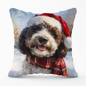 Warren Reed - Designer Snowy Christmas Spanish Water Dog Cushion in Brown Size: 45 cm x 45 cm Brown 45 cm x 45 cm Warren Reed - Designer Snowy Christmas Spanish Water Dog Cushion in Brown Size: 45 cm x 45 cm Brown 45 cm x 45 cm
