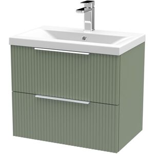 Balterley Fluted 600mm Wall Hung Vanity with 2 Drawers & Basin - Green Green Balterley Fluted 600mm Wall Hung Vanity with 2 Drawers & Basin - Green Green