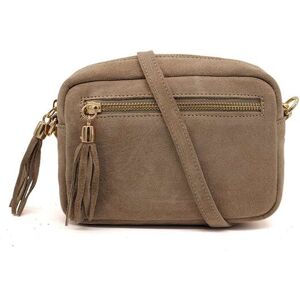 Pluspup Women's Small Italian Genuine Suede Crossbody Camera Bag With Tassel in Khaki Khaki One Size Pluspup Women's Small Italian Genuine Suede Crossbody Camera Bag With Tassel in Khaki Khaki One Size
