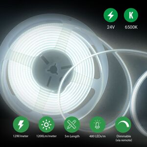 ENER-J 5 Meters Set of 24V Dotless COB Strip with 480 LEDsM Dimming Controller UK Adapter Plug 6500K in White White ENER-J 5 Meters Set of 24V Dotless COB Strip with 480 LEDsM Dimming Controller UK Adapter Plug 6500K in White White
