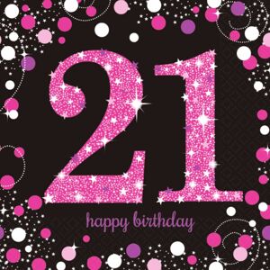 Amscan Sparkling Celebration 21st Birthday Napkins (Pack of 16) in Black Black Amscan Sparkling Celebration 21st Birthday Napkins (Pack of 16) in Black Black