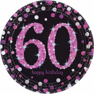 Amscan Sparkling Pink Celebration 60th Birthday Party Plates (Pack of 8) in Black Black Amscan Sparkling Pink Celebration 60th Birthday Party Plates (Pack of 8) in Black Black
