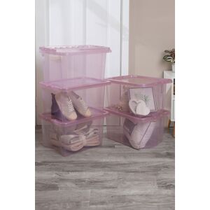 Wham Crystal 5 x 28L Stackable Plastic Storage Boxes with Lids in Pink Pink Wham Crystal 5 x 28L Stackable Plastic Storage Boxes with Lids in Pink Pink
