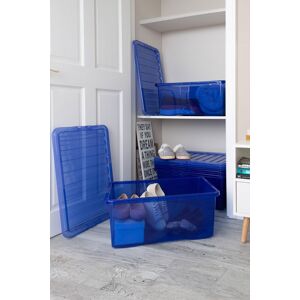 Wham Crystal 5 x 45L Stackable Plastic Storage Boxes with Lids in Blue Blue Wham Crystal 5 x 45L Stackable Plastic Storage Boxes with Lids in Blue Blue