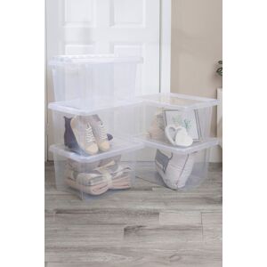 Wham Crystal 5 x 28L Stackable Plastic Storage Boxes with Lids in Clear Clear Wham Crystal 5 x 28L Stackable Plastic Storage Boxes with Lids in Clear Clear