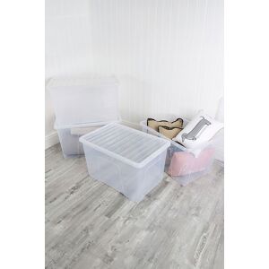 Wham Crystal 4 x 102L Stackable Plastic Storage Boxes with Lids Clear Clear Wham Crystal 4 x 102L Stackable Plastic Storage Boxes with Lids Clear Clear