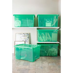 Wham Crystal 5 x 60L Stackable Plastic Storage Boxes with Lids in Green Green Wham Crystal 5 x 60L Stackable Plastic Storage Boxes with Lids in Green Green
