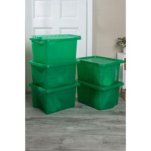 Wham Crystal 5 x 28L Stackable Plastic Storage Boxes with Lids in Green Green Wham Crystal 5 x 28L Stackable Plastic Storage Boxes with Lids in Green Green