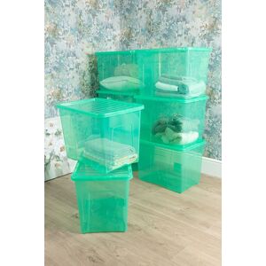 Wham Crystal 8 x 80L Stackable Plastic Storage Boxes with Lids in Green Green Wham Crystal 8 x 80L Stackable Plastic Storage Boxes with Lids in Green Green