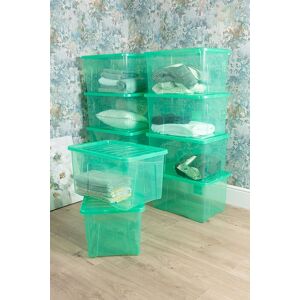 Wham Crystal 10 x 60L Stackable Plastic Storage Boxes with Lids in Green Green Wham Crystal 10 x 60L Stackable Plastic Storage Boxes with Lids in Green Green