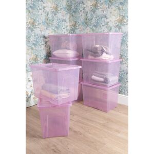 Wham Crystal 8 x 80L Stackable Plastic Storage Boxes with Lids in Pink Pink Wham Crystal 8 x 80L Stackable Plastic Storage Boxes with Lids in Pink Pink