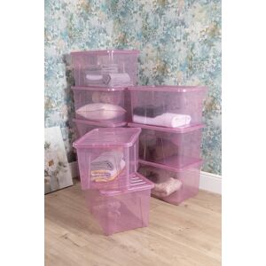 Wham Crystal 10 x 60L Stackable Plastic Storage Boxes with Lids in Pink Pink Wham Crystal 10 x 60L Stackable Plastic Storage Boxes with Lids in Pink Pink