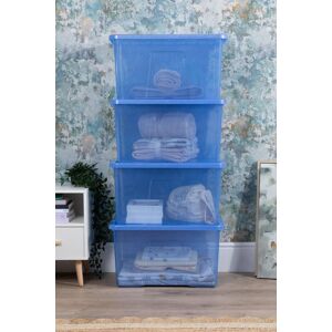 Wham Crystal 4 x 60L Stackable Plastic Storage Boxes with Lids Tint Blue Blue Wham Crystal 4 x 60L Stackable Plastic Storage Boxes with Lids Tint Blue Blue