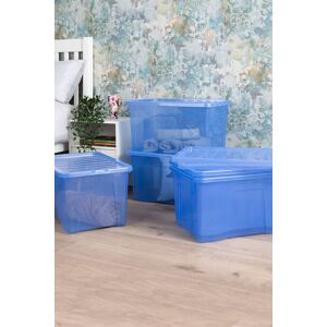 Wham Crystal 5 x 60L Stackable Plastic Storage Boxes with Lids Tint Lavender in Blue Blue Wham Crystal 5 x 60L Stackable Plastic Storage Boxes with Lids Tint Lavender in Blue Blue