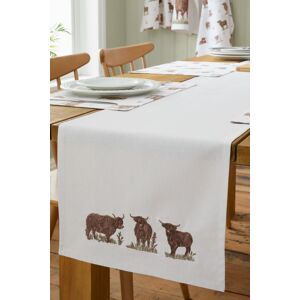 Catherine Lansfield 'Angus Highland Cow' Cotton 33x220cm Dining Table Runner in Natural Size: 33x220 cm Natural 33x220 cm Catherine Lansfield 'Angus Highland Cow' Cotton 33x220cm Dining Table Runner in Natural Size: 33x220 cm Natural 33x220 cm