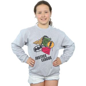 DC Comics Girl's Justice League Spray Logos Sweatshirt in Grey Size: 9 Years Grey 9 Years DC Comics Girl's Justice League Spray Logos Sweatshirt in Grey Size: 9 Years Grey 9 Years