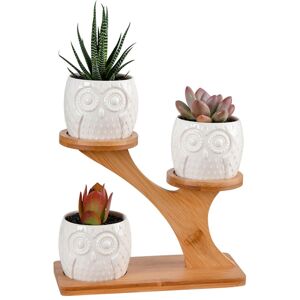 simpa 3PC White Owls Ceramic Plant Pots on Perch Stand White simpa 3PC White Owls Ceramic Plant Pots on Perch Stand White