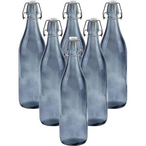 Lucenté 1L Glass Bottles with Swing Top Lids - Set of 6 in Grey Grey Lucenté 1L Glass Bottles with Swing Top Lids - Set of 6 in Grey Grey