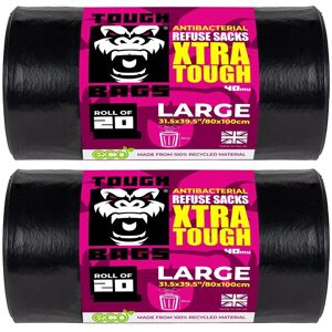 Tough Bags Antibacterial Refuse Bags 80 x 100cm 40μm - 2 x 20 Bag Roll in Black Size: 80 x 100 cm Black 80 x 100 cm Tough Bags Antibacterial Refuse Bags 80 x 100cm 40μm - 2 x 20 Bag Roll in Black Size: 80 x 100 cm Black 80 x 100 cm