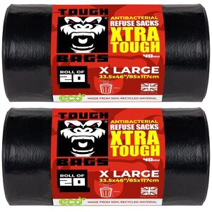Tough Bags Antibacterial Refuse Bags 85 x 117cm 40μm - 2 x 20 Bag Roll in Black Size: 85 x 117 cm Black 85 x 117 cm Tough Bags Antibacterial Refuse Bags 85 x 117cm 40μm - 2 x 20 Bag Roll in Black Size: 85 x 117 cm Black 85 x 117 cm