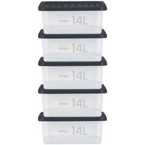 simpa 14L Stackable Compact Plastic Storage Boxes - Set of 5 in Clear Clear simpa 14L Stackable Compact Plastic Storage Boxes - Set of 5 in Clear Clear