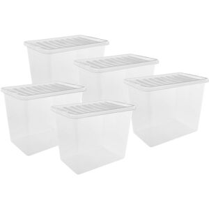 simpa 80L Stackable Plastic Storage Boxes - Set of 5 in Clear Clear simpa 80L Stackable Plastic Storage Boxes - Set of 5 in Clear Clear