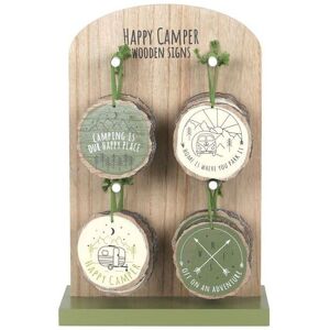 KDMD Set of 16 Happy Camper Wood Slice Signs on Display in Beige Beige KDMD Set of 16 Happy Camper Wood Slice Signs on Display in Beige Beige