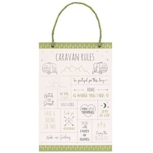 KDMD 30cm Happy Camper Caravan Rules Hanging Sign in Beige Beige KDMD 30cm Happy Camper Caravan Rules Hanging Sign in Beige Beige