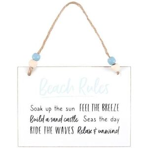 KDMD Beach Rules Hanging Sign in White White KDMD Beach Rules Hanging Sign in White White