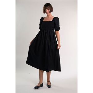 Shnoo Women's Smocked Midi Dress with Puff Sleeves in Black Size: 12 Black 12 Shnoo Women's Smocked Midi Dress with Puff Sleeves in Black Size: 12 Black 12