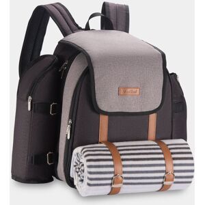 VonShef 4 Person Picnic Backpack with Blanket in Grey Grey VonShef 4 Person Picnic Backpack with Blanket in Grey Grey