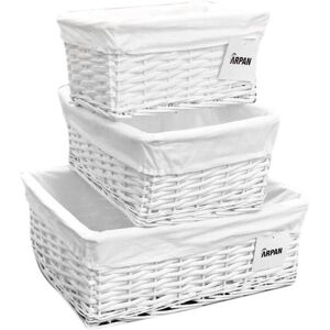 Arpan Set Of 3 White Wicker Gift Hamper Storage Basket With White Cloth Lining White Arpan Set Of 3 White Wicker Gift Hamper Storage Basket With White Cloth Lining White