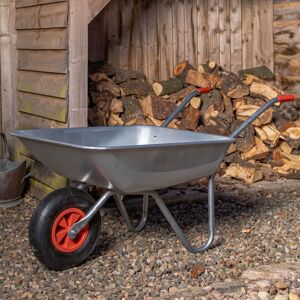 Samuel Alexander 65 Litre 60kg Capacity Galvanised Metal Garden Cart Wheelbarrow - Heavy Duty Garden Wheelbarrows with Pneumatic Tyre in Silver Silver Samuel Alexander 65 Litre 60kg Capacity Galvanised Metal Garden Cart Wheelbarrow - Heavy Duty Garden Wheelbarrows with Pneumatic Tyre in Silver Silver