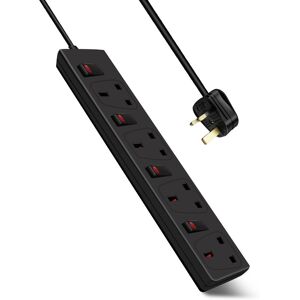 ExtraStar 4 Way Socket 13A, 1M, Black, with Indicate Light, Individual Switch, Child-Resistant Sockets in Black Black ExtraStar 4 Way Socket 13A, 1M, Black, with Indicate Light, Individual Switch, Child-Resistant Sockets in Black Black