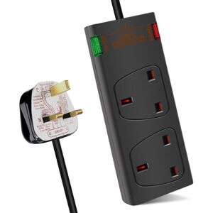 ExtraStar 2 Gang Surge-Protected Extension Lead 2M Black, 13A in Black Black ExtraStar 2 Gang Surge-Protected Extension Lead 2M Black, 13A in Black Black