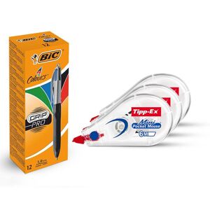 Bic 12x 4 Colours Grip Pro Pens & Tipp-Ex Mini Correction Tapes Pack of 3 Multicolor Bic 12x 4 Colours Grip Pro Pens & Tipp-Ex Mini Correction Tapes Pack of 3 Multicolor