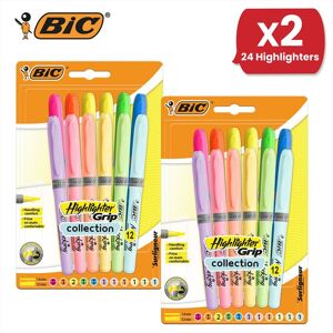 Bic Highlighter Grip Assorted PK12 - 2 Packs Multicolor Bic Highlighter Grip Assorted PK12 - 2 Packs Multicolor