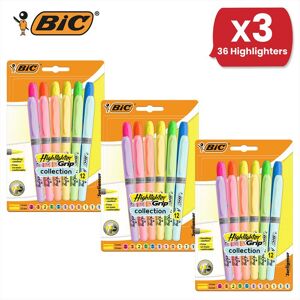 Bic Highlighter Grip Assorted PK12 - 3 Packs Multicolor Bic Highlighter Grip Assorted PK12 - 3 Packs Multicolor