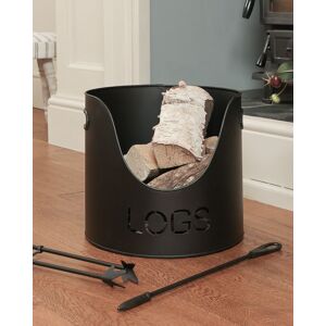 Dibor Country Fireside Log Storage & Kindling Bucket with Poker & Tongs in Black Black Dibor Country Fireside Log Storage & Kindling Bucket with Poker & Tongs in Black Black