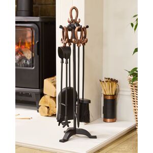 Dibor Traditional Fireplace Freestanding 5pc Copper Fireside Companion Set in Black Black Dibor Traditional Fireplace Freestanding 5pc Copper Fireside Companion Set in Black Black