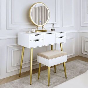 CARME HOME Gabriella White Dressing Table with Touch Sensor LED Mirror White CARME HOME Gabriella White Dressing Table with Touch Sensor LED Mirror White