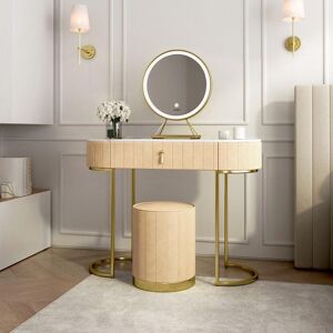 CARME HOME Miami Deco Cream Velvet Dressing Table with LED Touch Sensor Mirror Cream CARME HOME Miami Deco Cream Velvet Dressing Table with LED Touch Sensor Mirror Cream